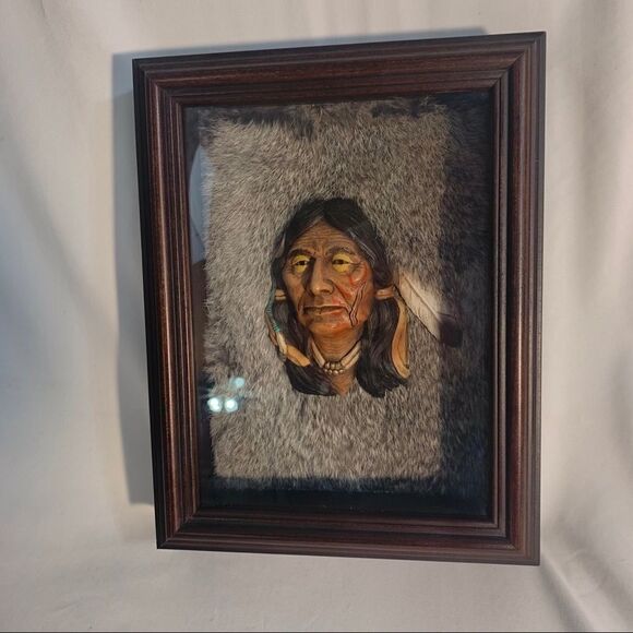 Neil Rose Native American Ceramic Sculpture Shadowbox “Grey Owl” - Picture 7 of 13